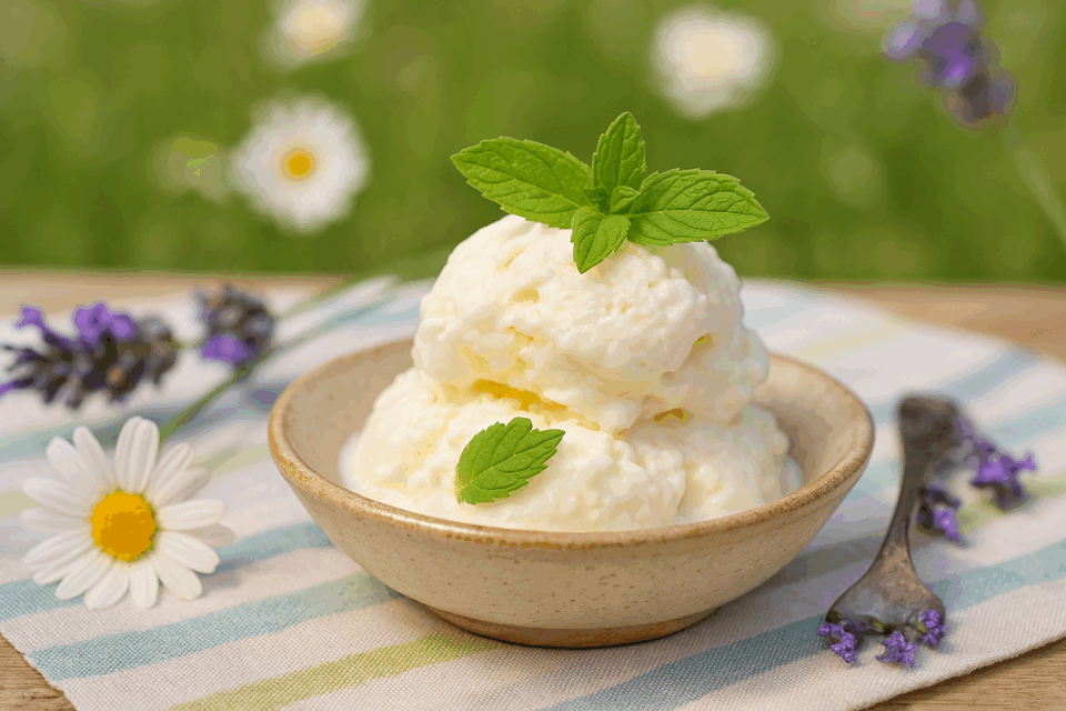 Gelato fiordilatte fatto in casa nella gelatiera