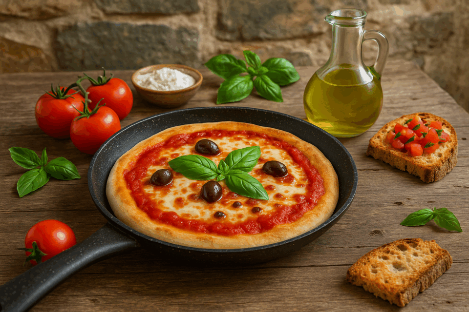 Pizza in padella senza lievito, senza forno: perfetta in vacanza, anche in campeggio