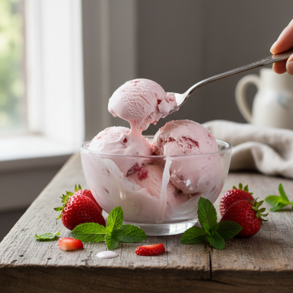 Gelato di fragole e ricotta fatto in casa, super cremoso
