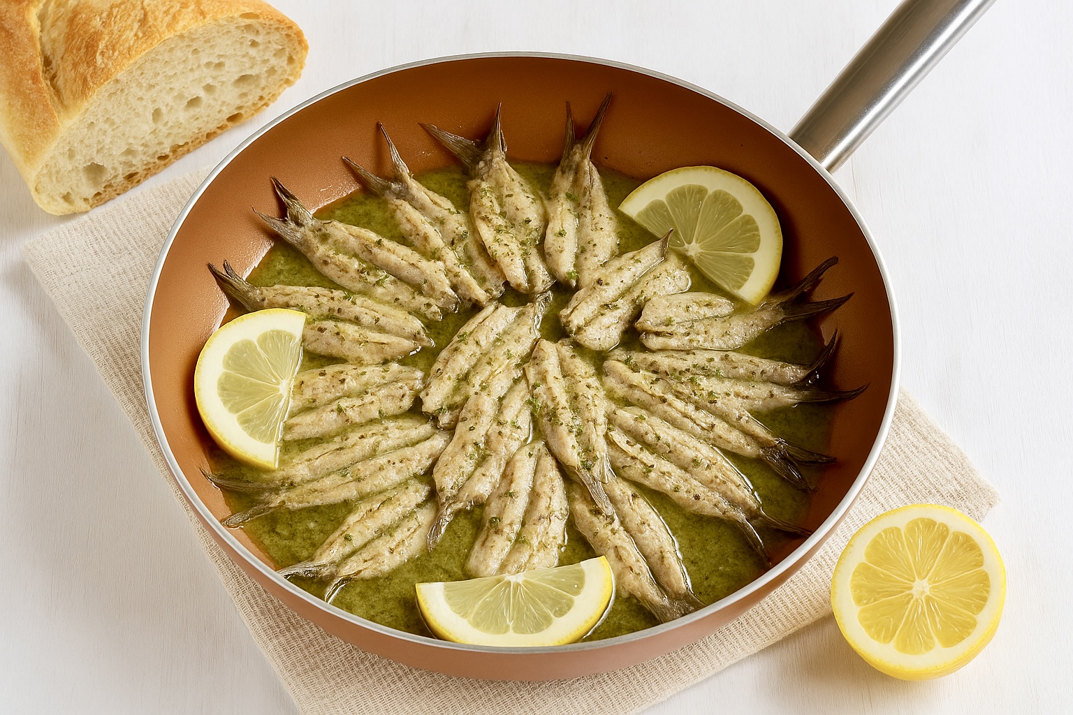 Acciughe in padella con origano e limone