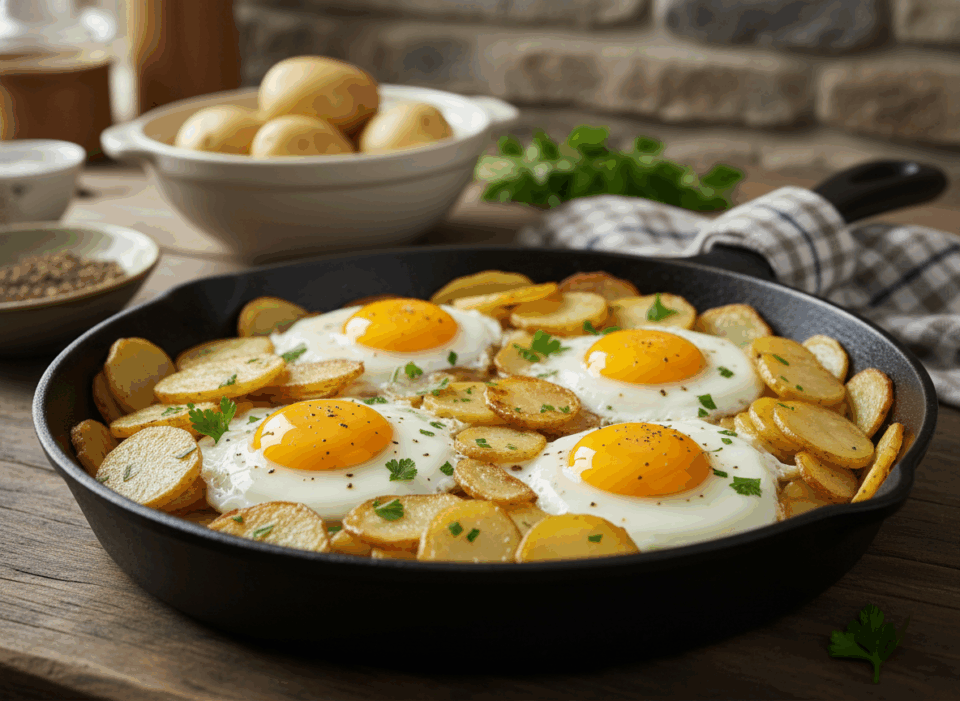 Patate in padella con le uova