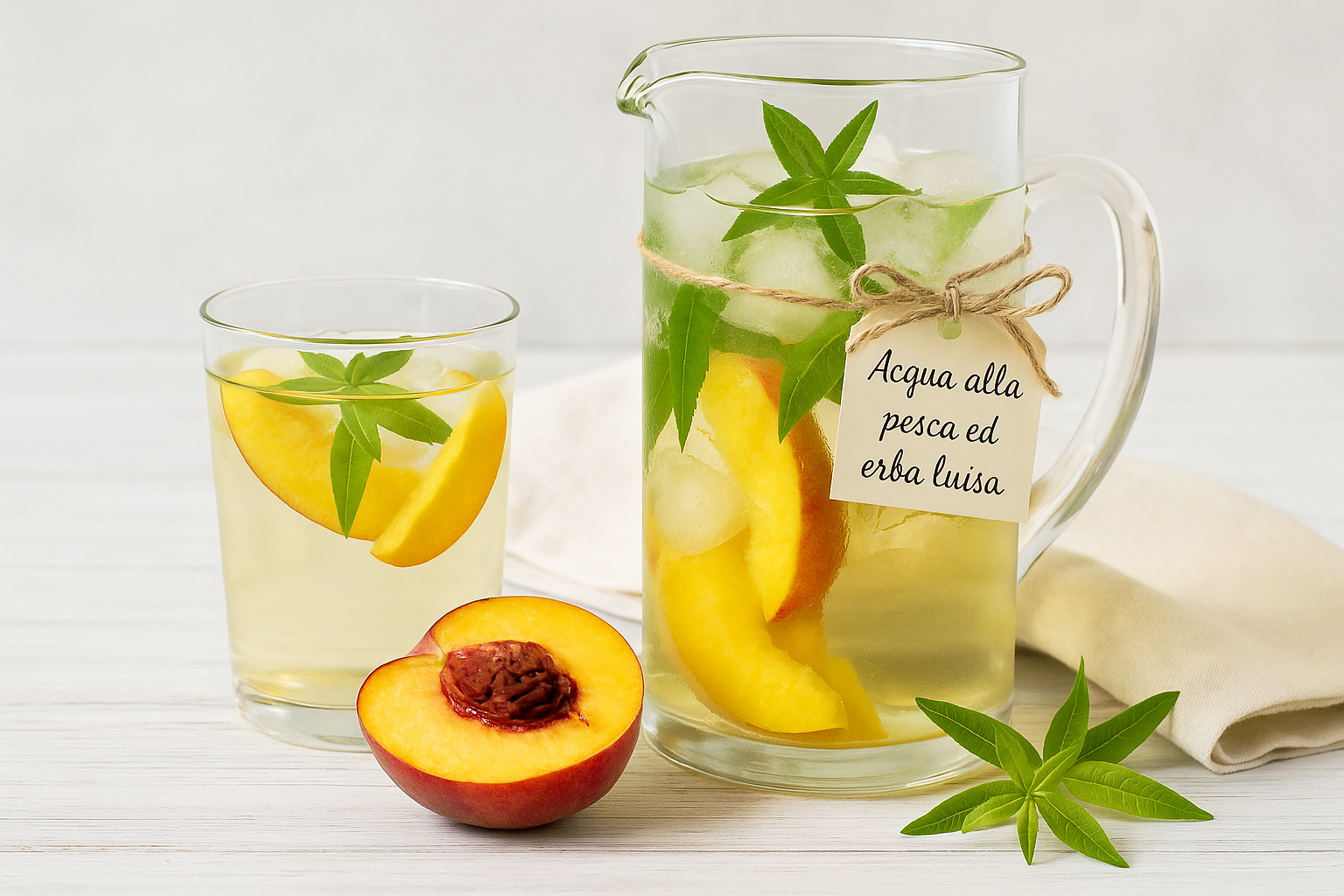 Acqua aromatizzata alla pesca ed erba Luisa