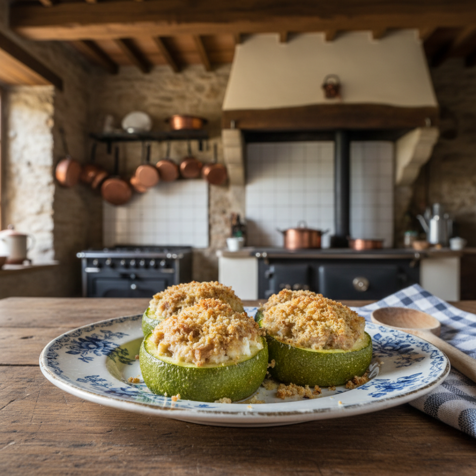 Zucchine tonde ripiene di tonno e ricotta