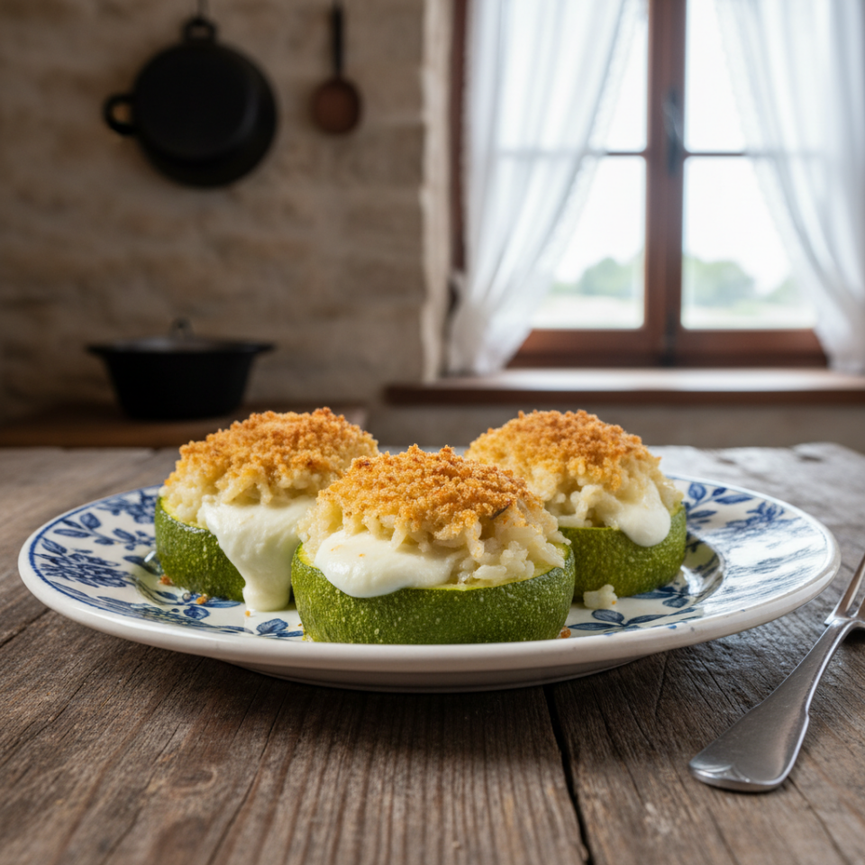zucchine tonde ripiene di riso e mozzarella 