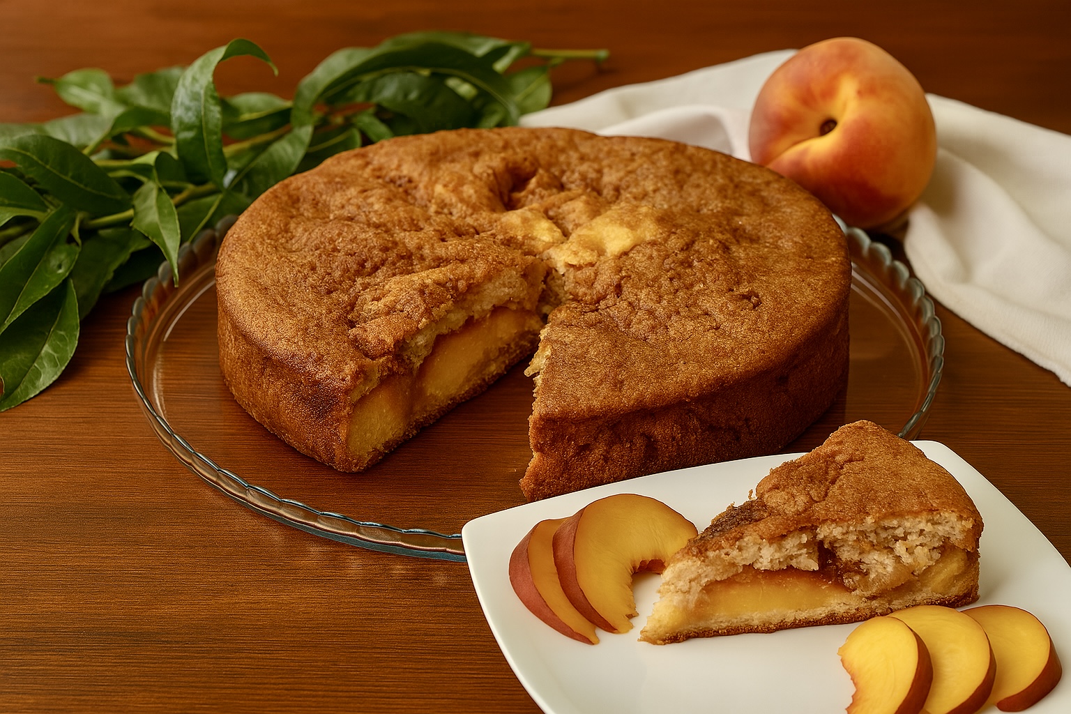 Torta soffice allo yogurt con pesche e amaretti