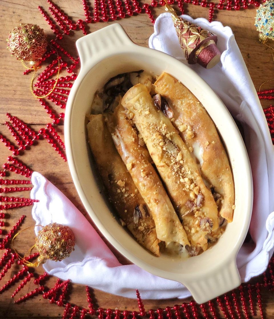 Crespelle con trevigiana, formaggio e noci