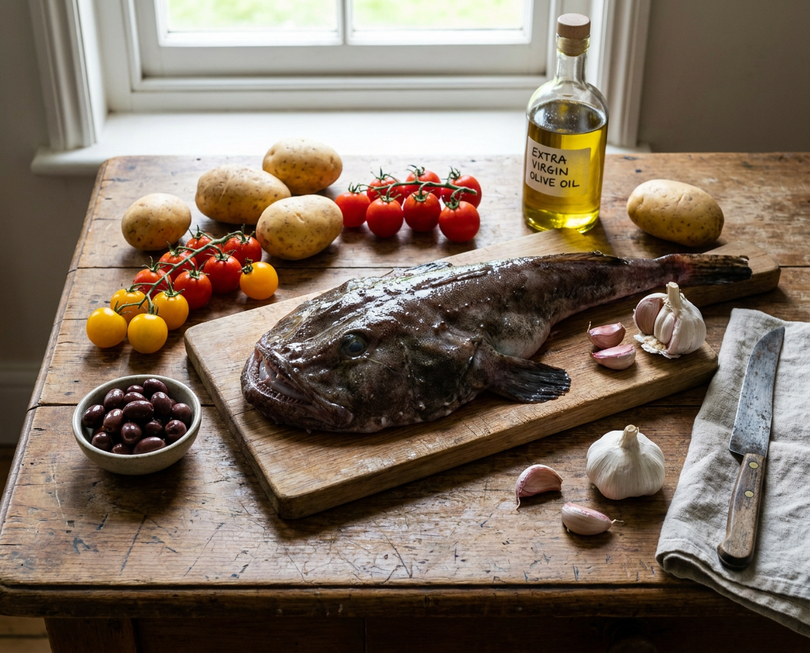 Gli ingredienti per la rana pescatrice al forno