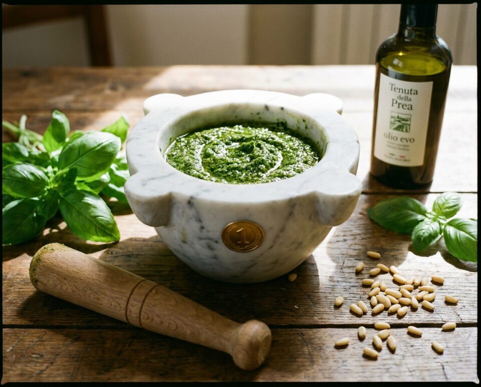 Pesto genovese al mortaio: la ricetta originale ligure spiegata passo passo