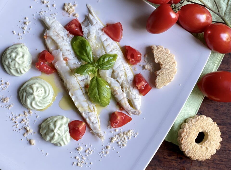 Orata crema al pesto e canestrelli