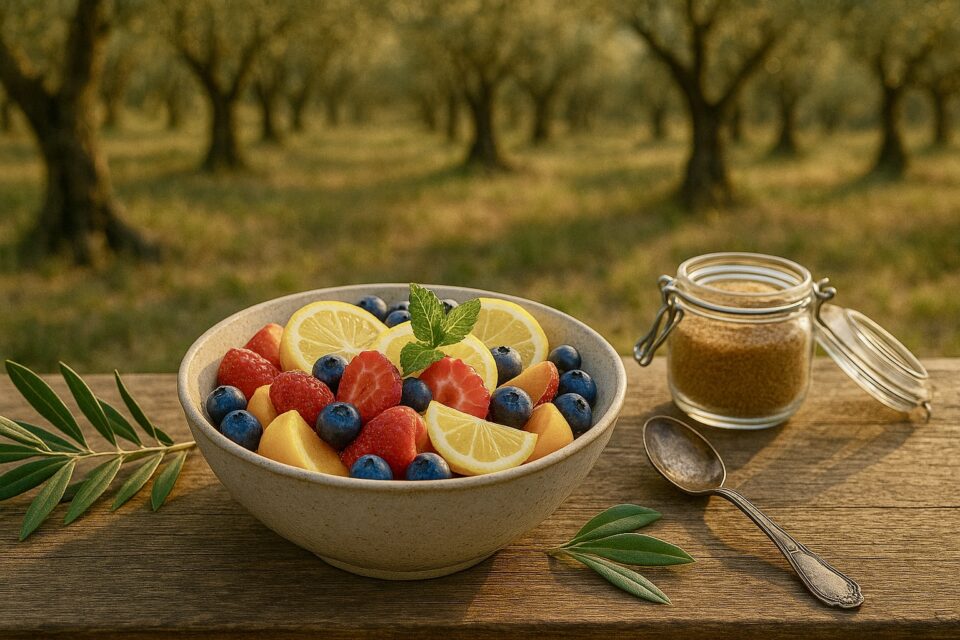 Macedonia estiva di mirtilli, fragole e albicocche: semplice, fresca e colorata