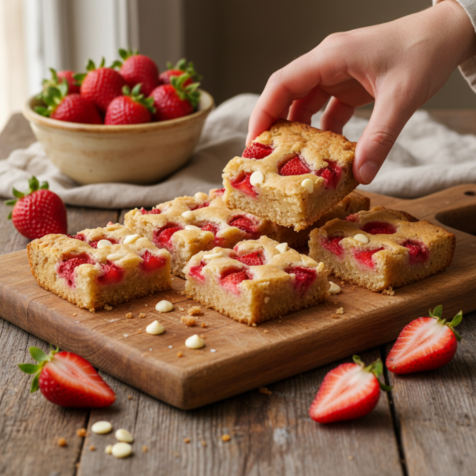 Blondies alle fragole e cioccolato bianco