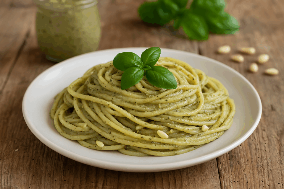 Spaghetti con pesto di melanzane