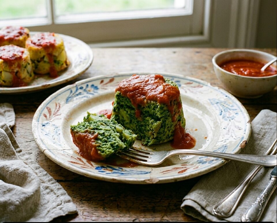 Sformatini di fagiolini e patate al sugo di pomodoro