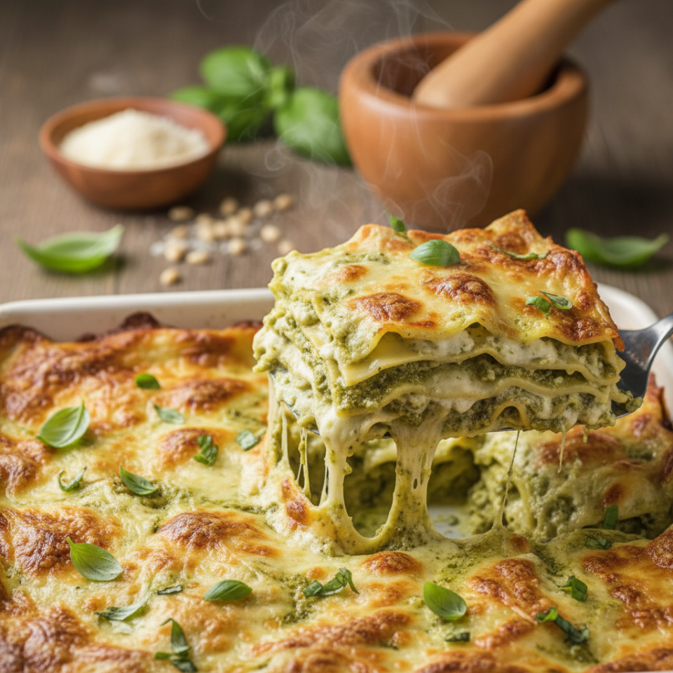 Lasagne alla Portofino al forno con pesto e besciamella