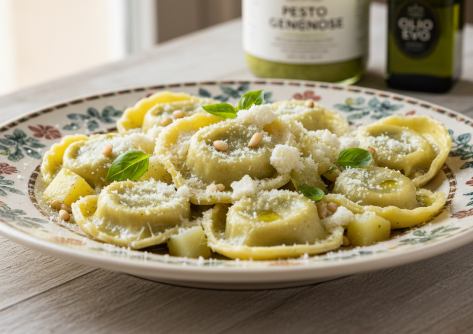 Tortelli ripieni di pesto e patate