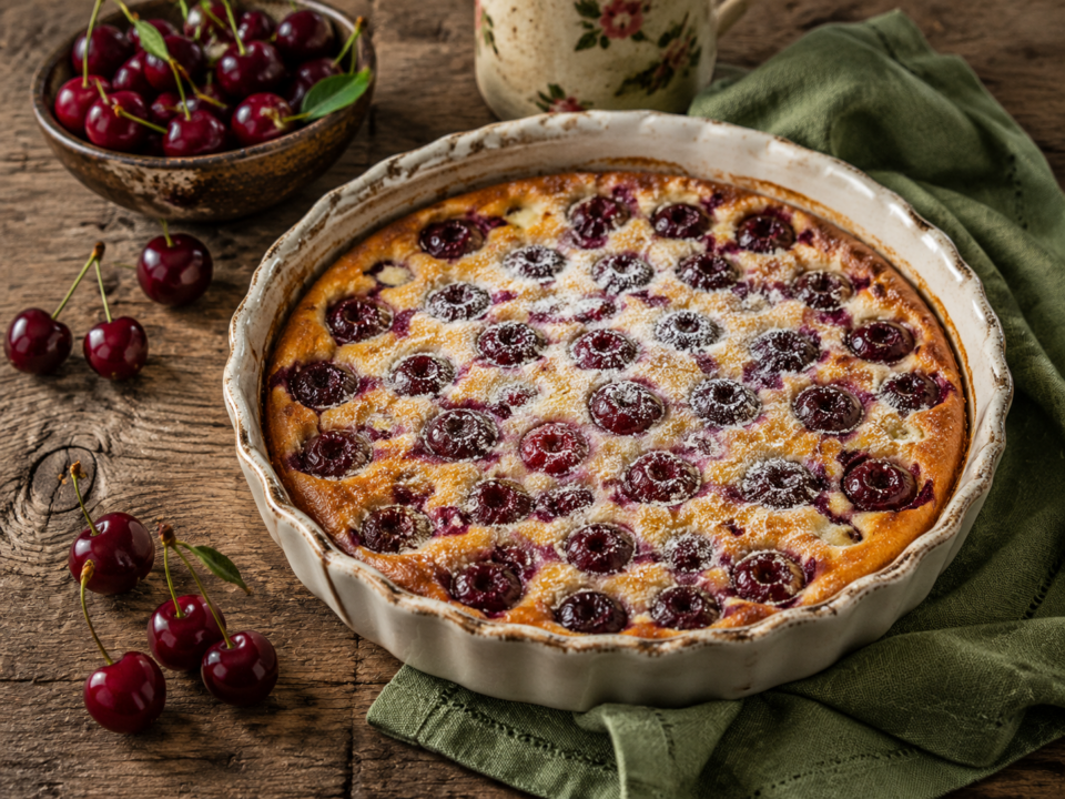 Clafoutis di ciliegie, dolce cremoso ricco di frutta