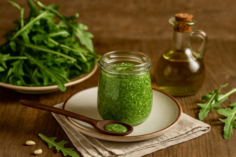 Pesto di rucola, ricetta veloce e sfiziosa con noci e pinoli