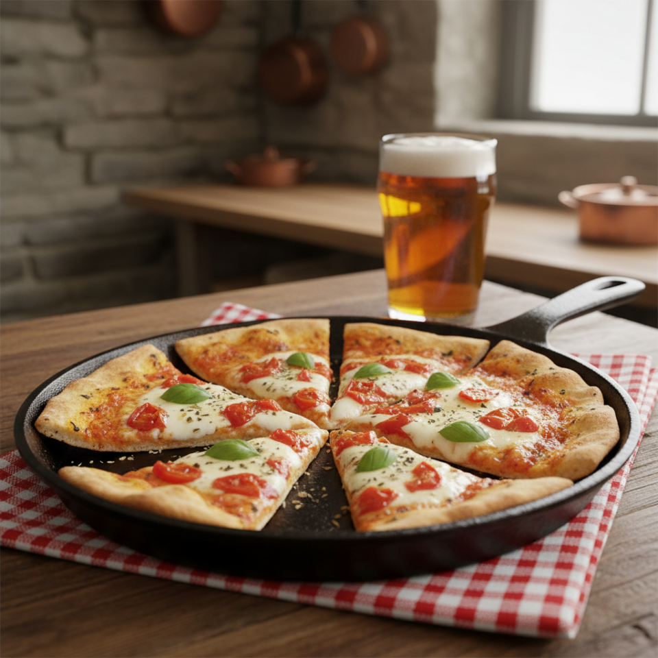 Pizza in padella senza lievito, senza forno