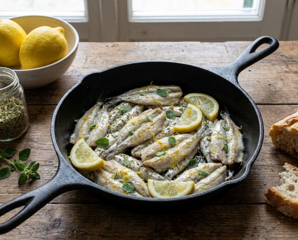 Acciughe in padella con origano e limone: semplici, leggere e saporite