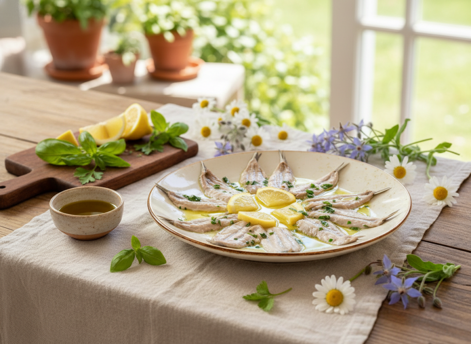 Acciughe al piatto con aglio, prezzemolo e limone: fresche, veloci, leggere e saporite