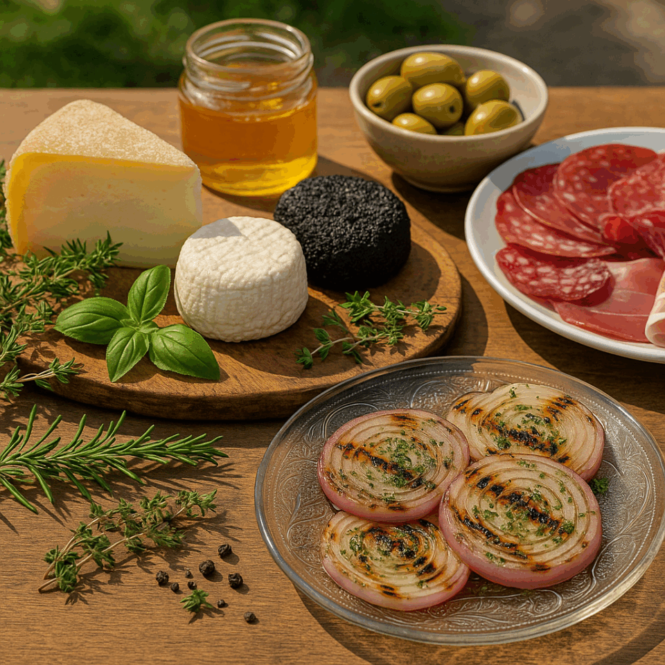 Cipolle marinate con salumi e formaggi