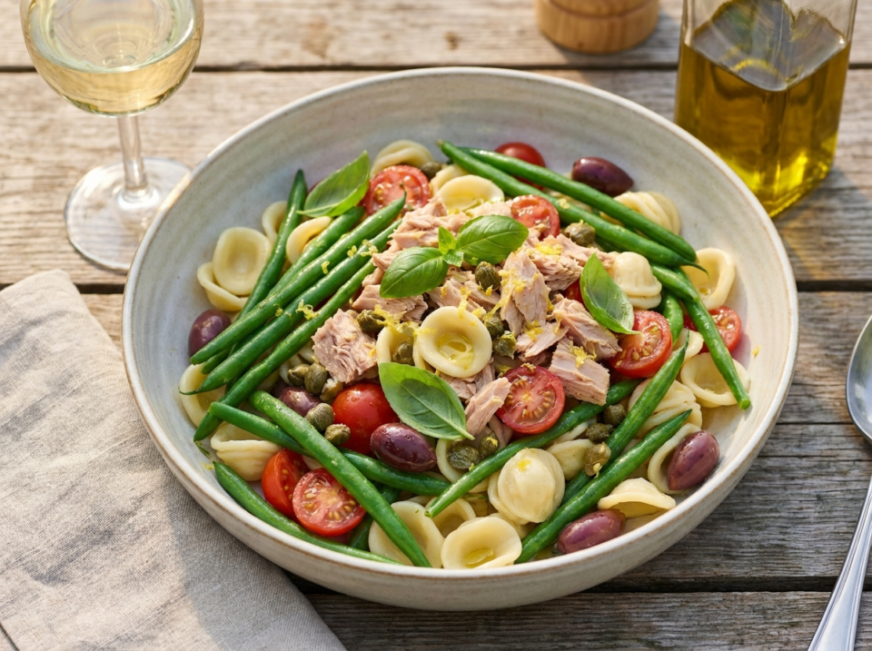Pasta fredda con fagiolini, tonno e pomodorini – ricetta estiva fresca da preparare al volo