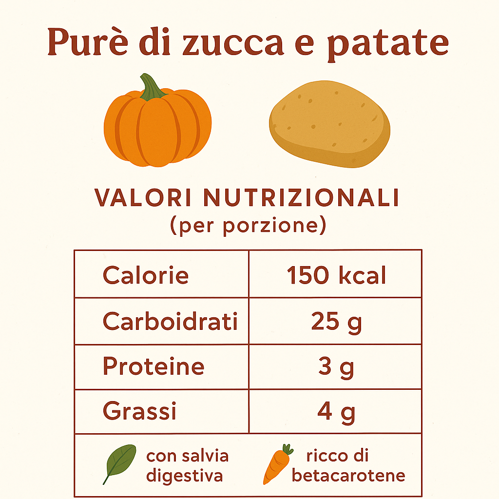 Info grafica valorii nutrizionali purè zucca e patate