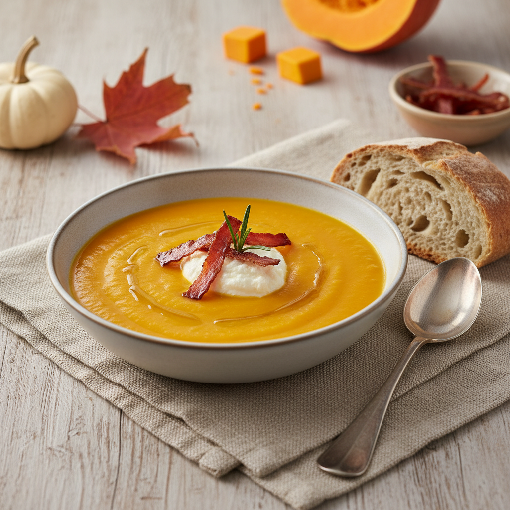 Vellutata di zucca con ricotta e speck: comfort food autunnale facile e senza glutine