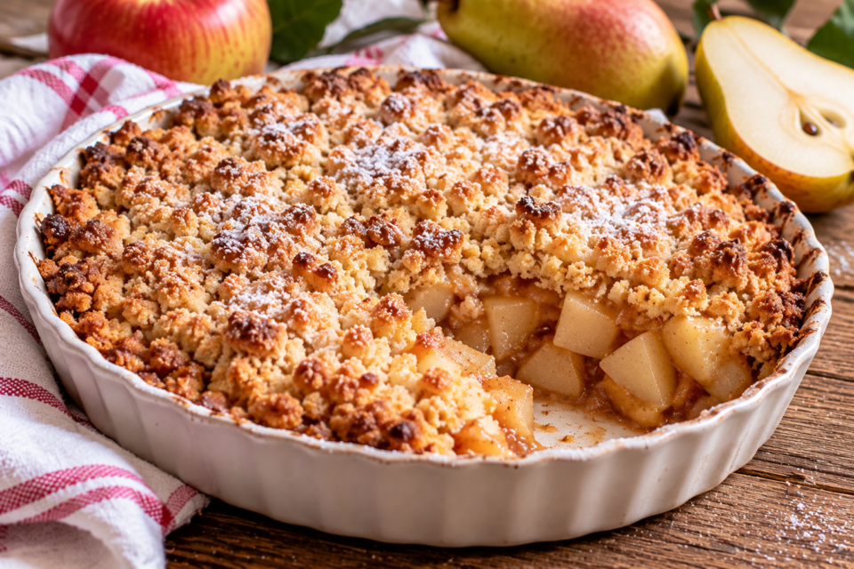 Crumble di mele e pere, dolce al cucchiaio leggero e profumato