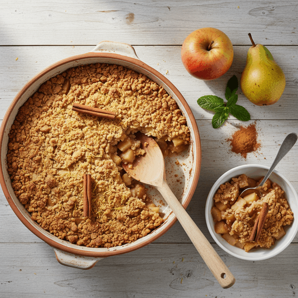 Crumble di mele e pere, dolce al cucchiaio leggero e profumato