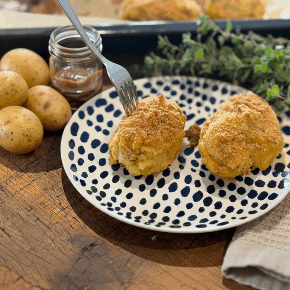 Patate ripiene alla ligure con acciughe e maggiorana: ricetta tradizionale semplice, con uovo e ingredienti poveri della cucina ligure. 