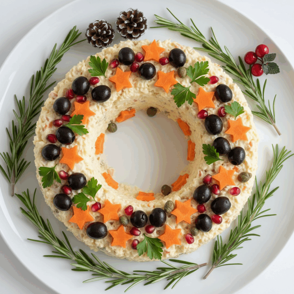 Insalata russa al tonno in corona natalizia: l'antipasto facile e scenografico delle feste