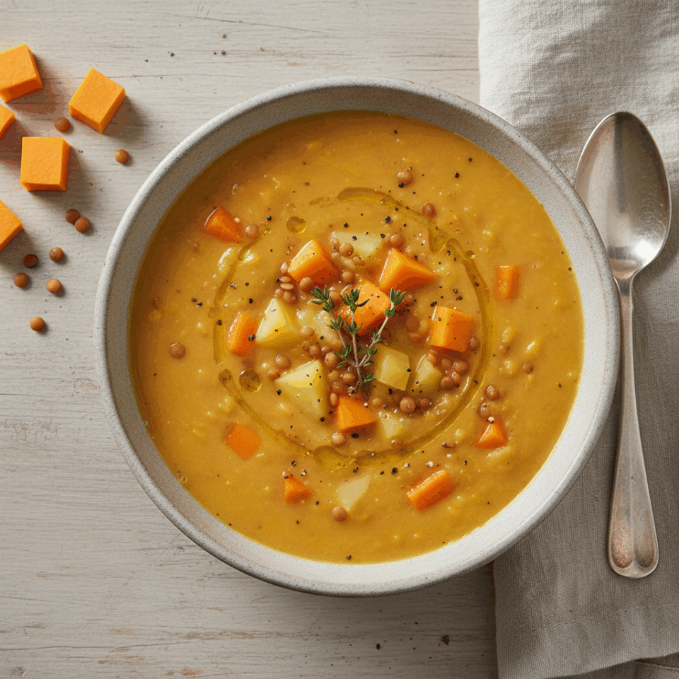 Zuppa di zucca, lenticchie e patate: il comfort food cremoso e leggero per le sere fredde