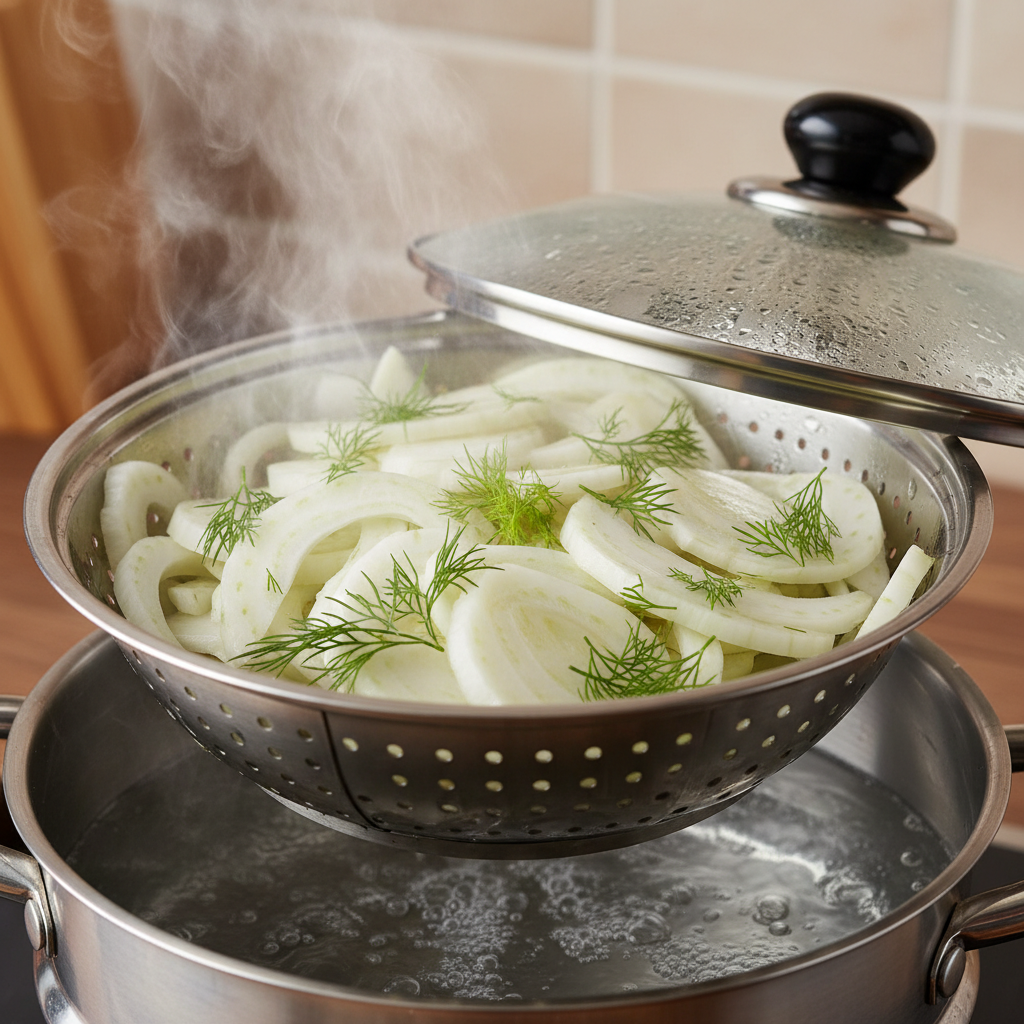 Finocchi che cuociono a vapore