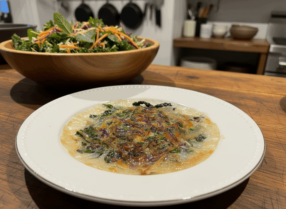 Fogli di riso in padella, croccanti e leggeri con verdure di stagione