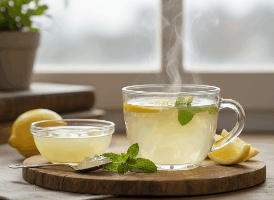 Gelatina di limoni 🍋 sciolta in acqua calda per una bevanda profumata