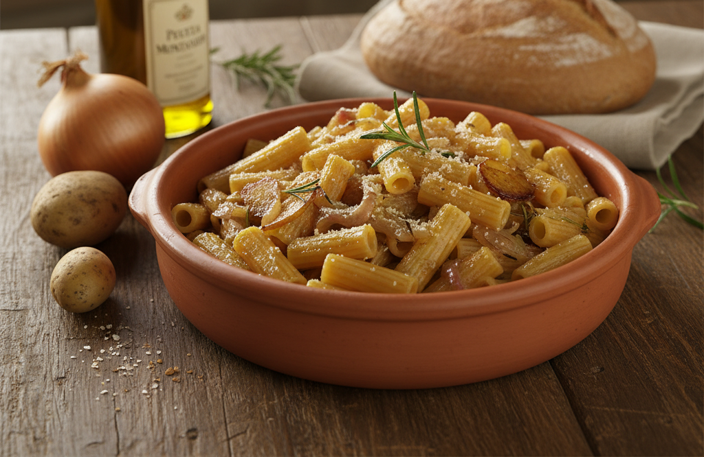 Pasta alla montanara con patate e cipolle, ricetta semplice che profuma di cucina quotidiana