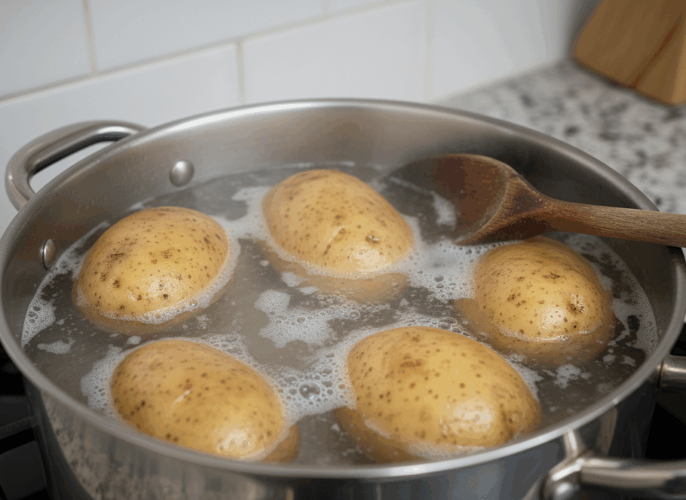 Patate che bollono con la buccia