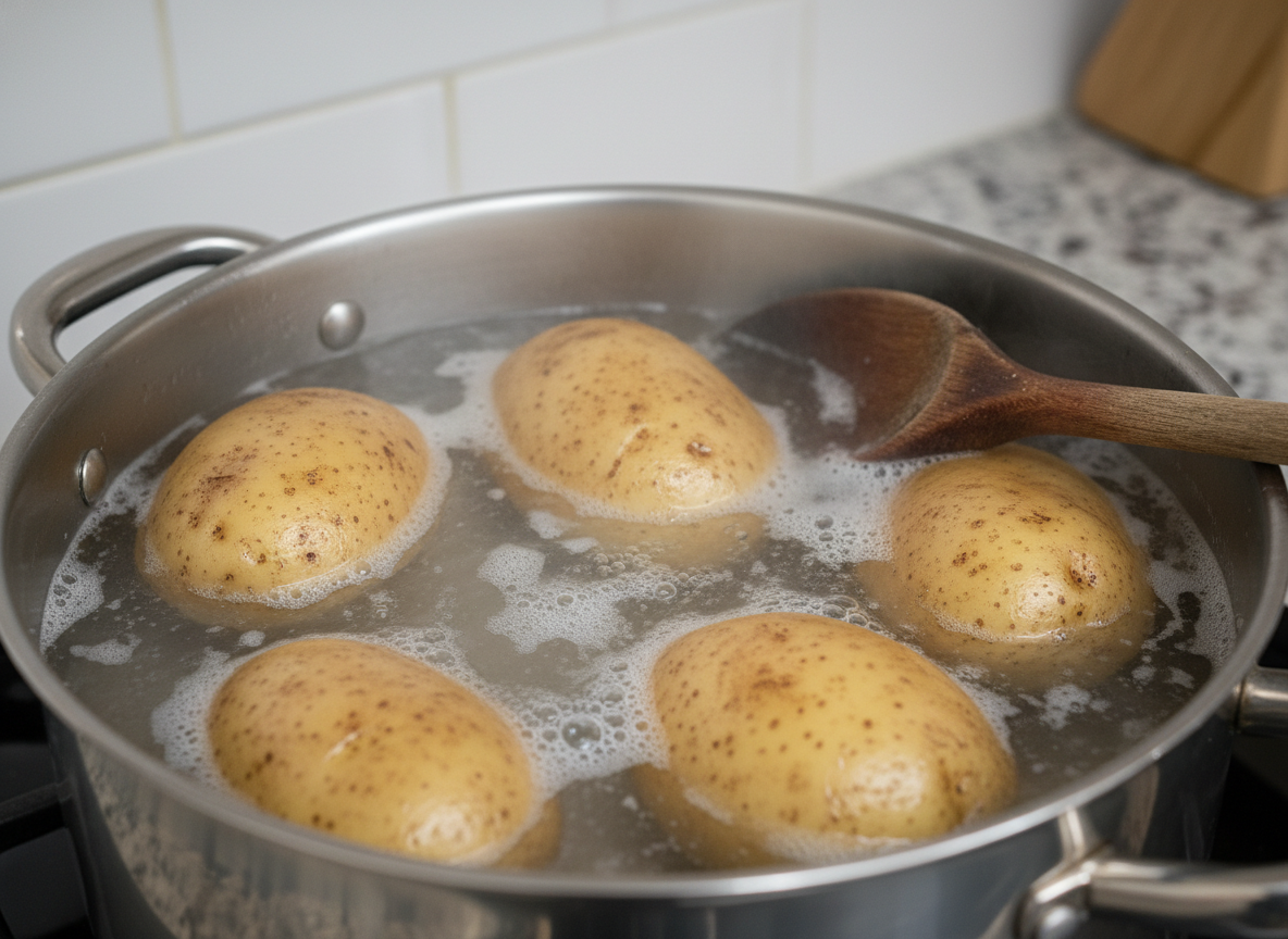 Patate che bollono con la buccia
