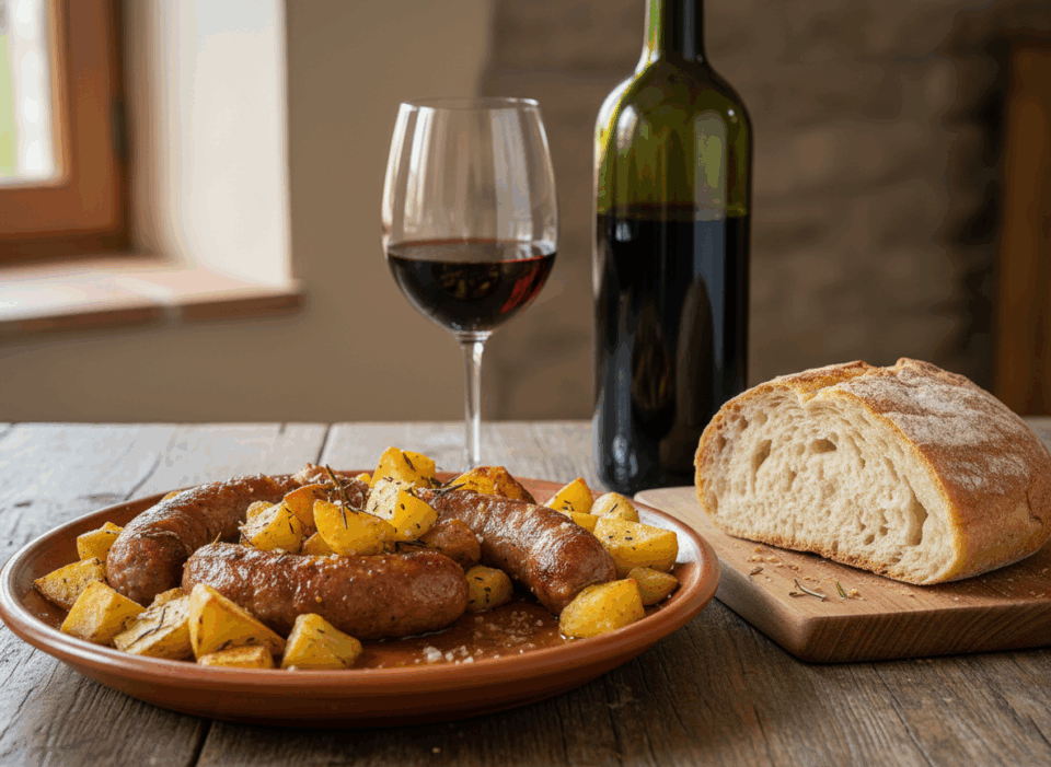 Salsiccia e patate con vino