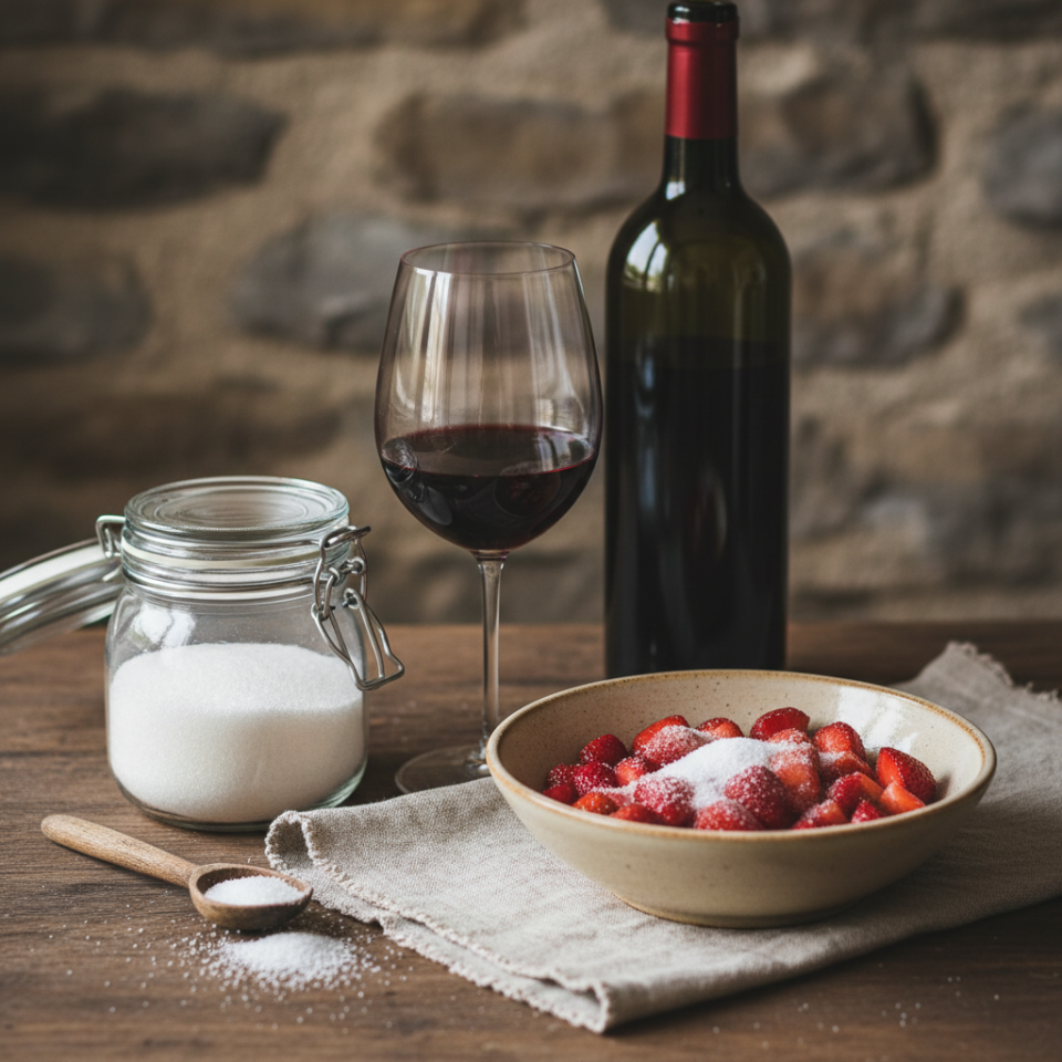 Fragole con vino e zucchero