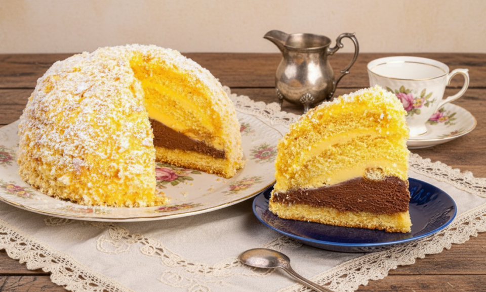 Sacripantina genovese, torta ligure a cupola con pan di Spagna e crema al burro