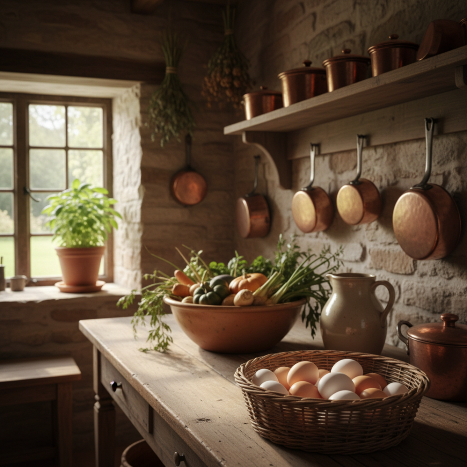 Uova in cucina di campagna