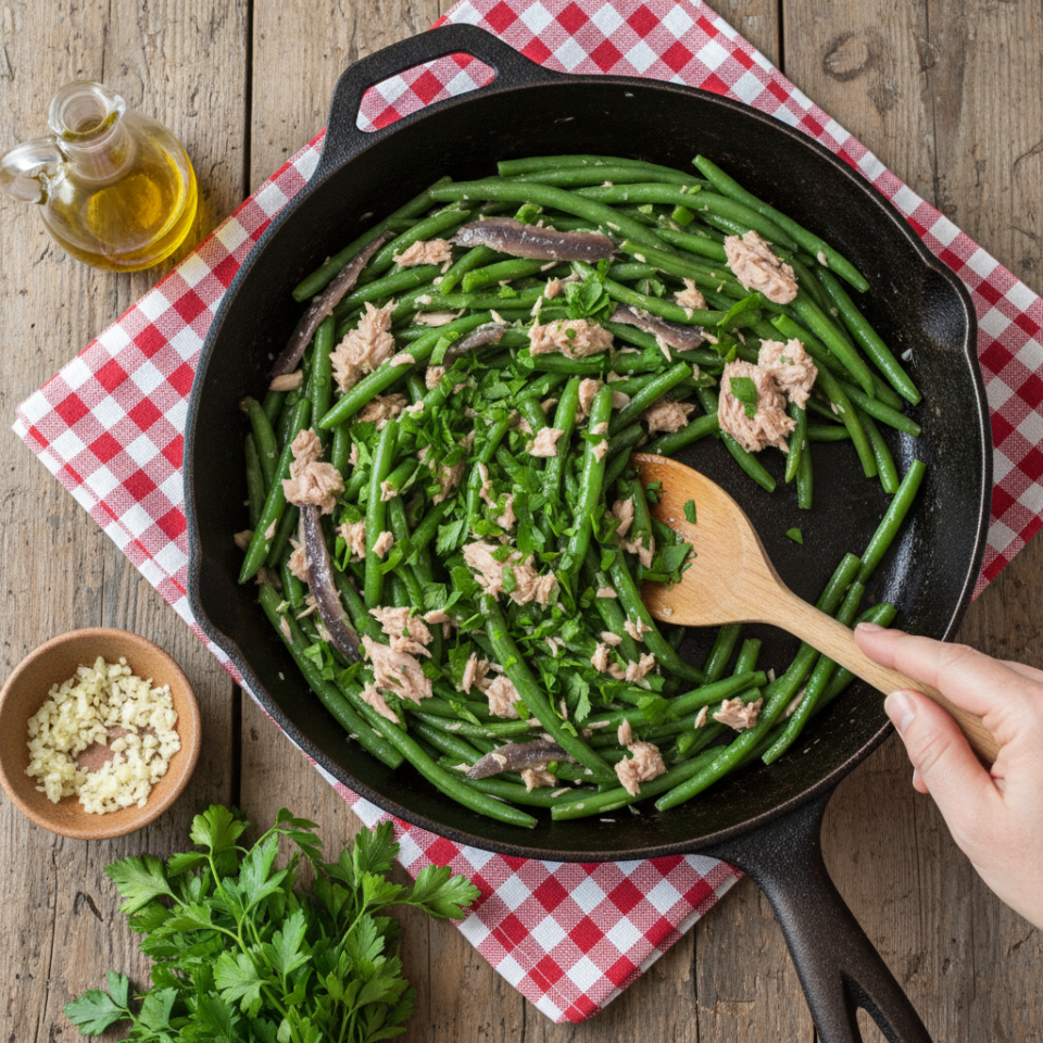 Fagiolini in padella con acciughe e tonno: il piatto ligure semplice che non ti aspetti
