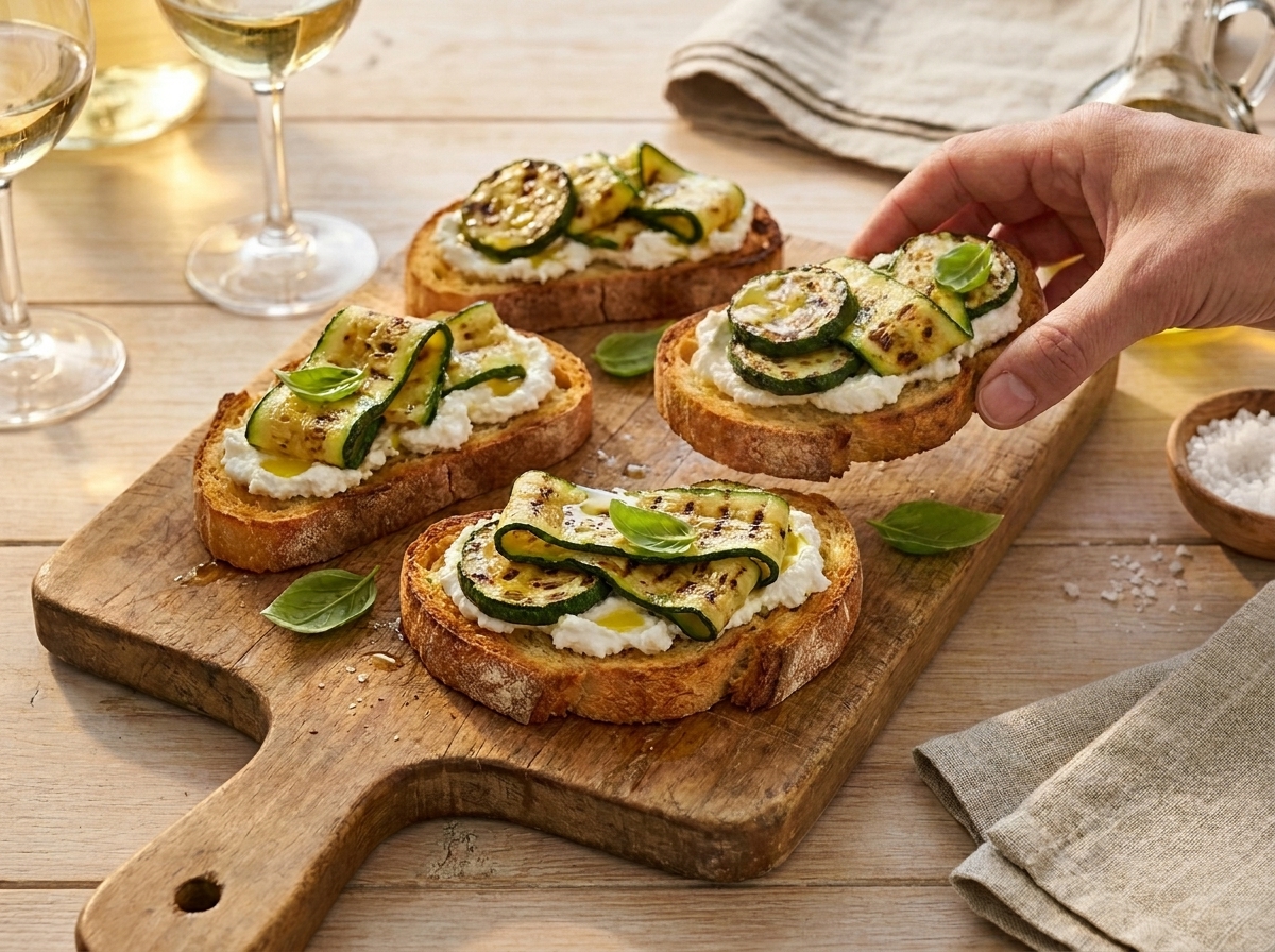 Bruschette con zucchine grigliate e robiola: facili, cremose e irresistibili