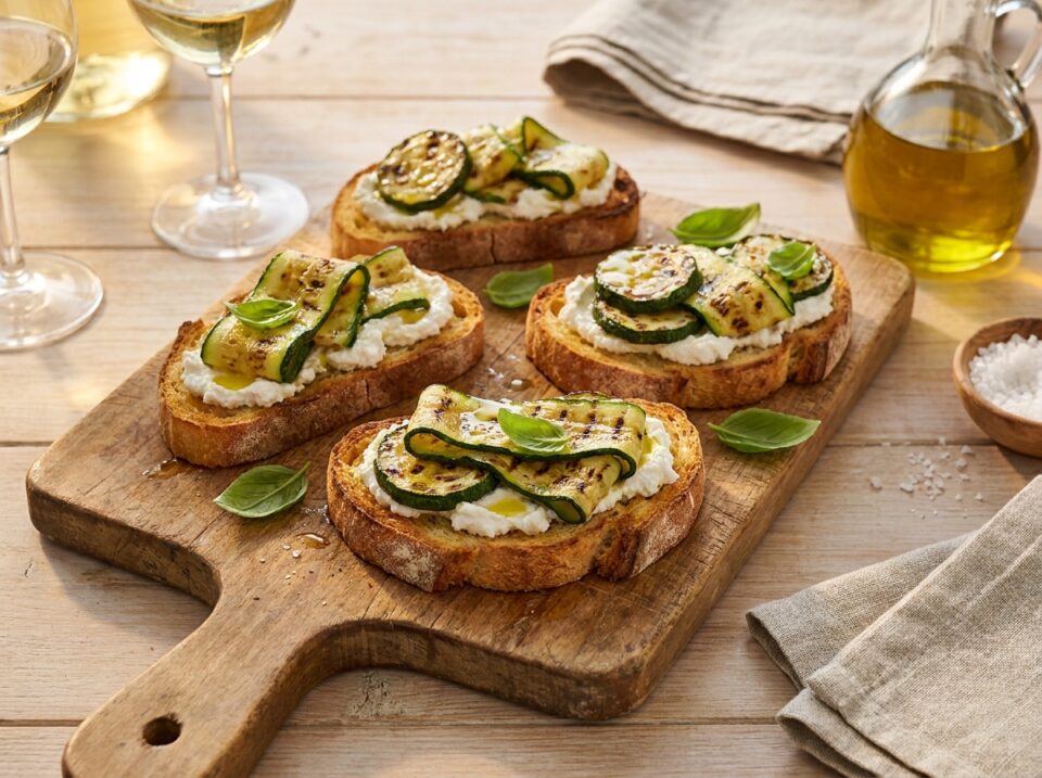 Bruschette con zucchine grigliate e robiola: facili, cremose e irresistibili