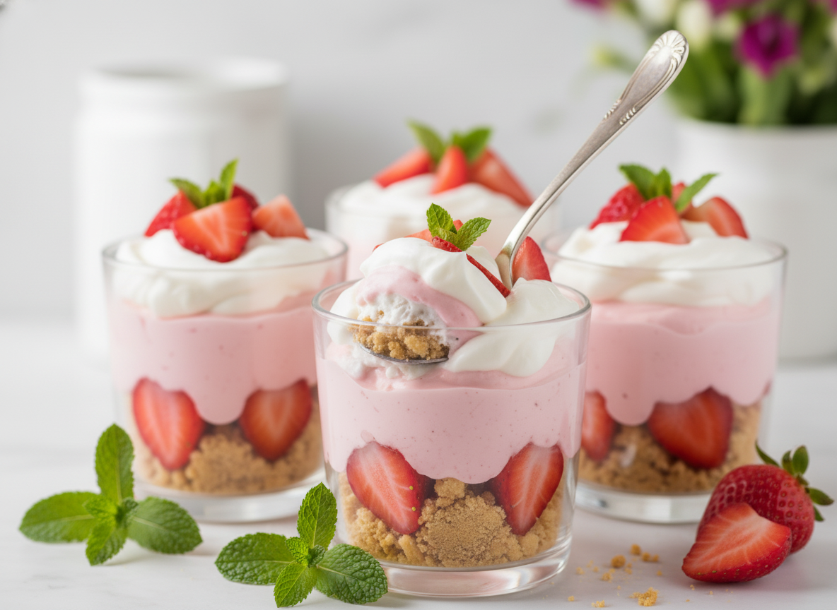 Coppe crema, panna e fragole