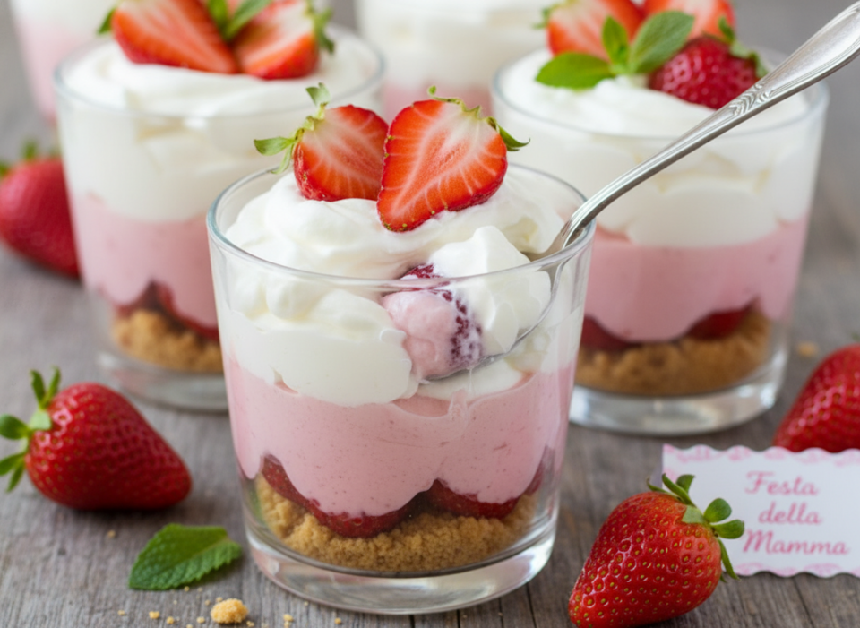 Il dolce più facile per la Festa della Mamma: coppe crema, panna e fragole pronte in pochi minuti 🍓