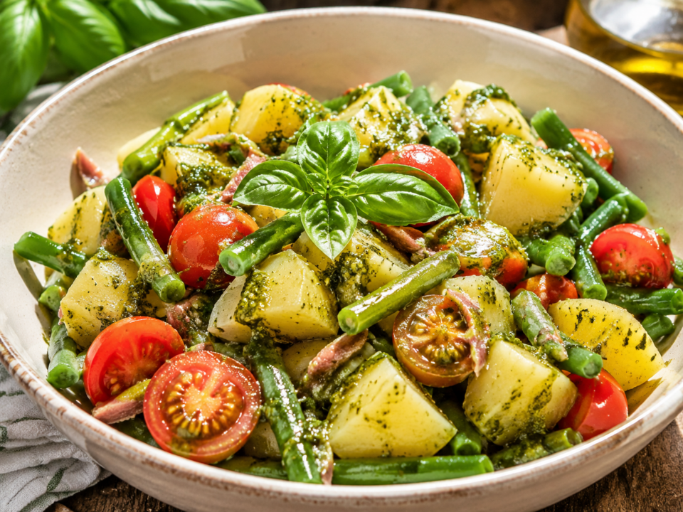 Insalata ligure con patate, fagiolini e pesto: il piatto unico fresco e saporito
