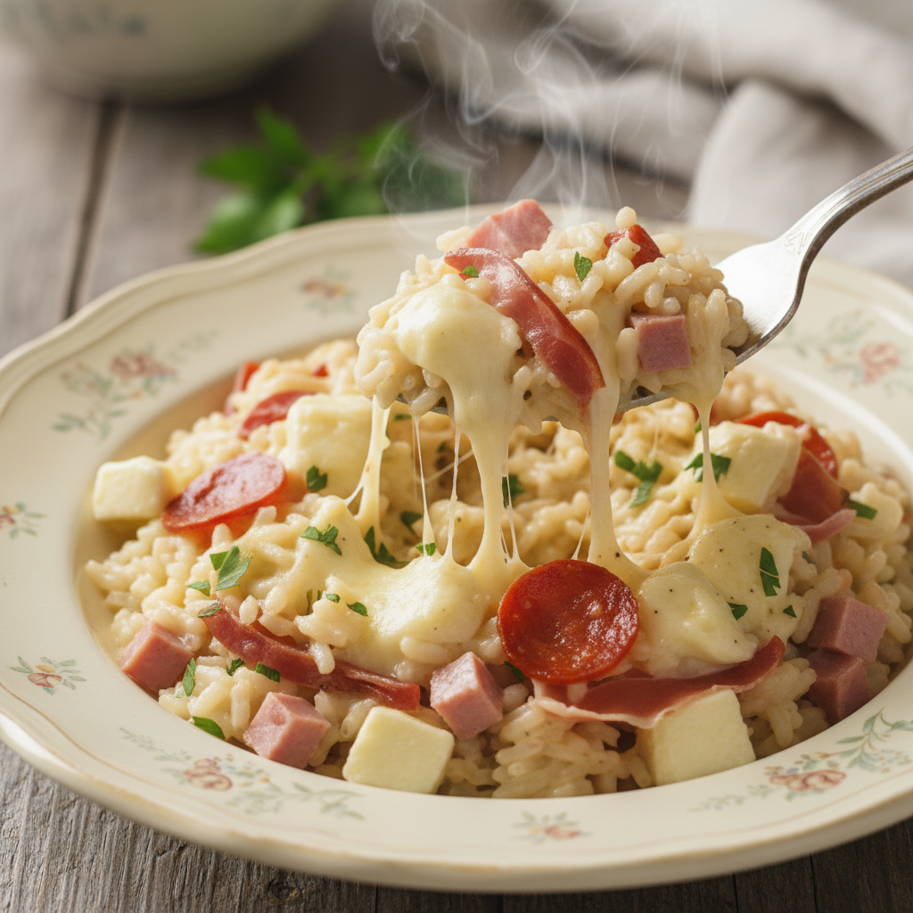 Risotto con salumi e formaggi avanzati